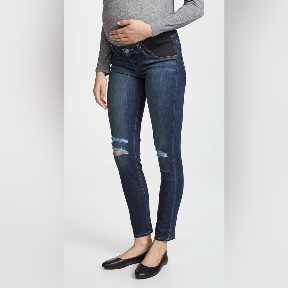 Paige Verdugo Ankle Distressed Dark Wash Maternity Jean - Size 24 - Picture 2 of 11